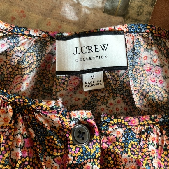 J Crew Collection tie sleeve button front top in Ratti® prism floral pink blue - Picture 9 of 9